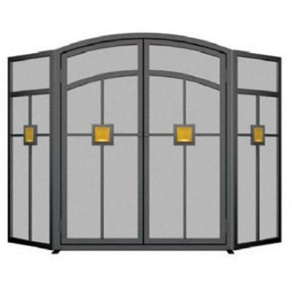 Panacea Three Panel Mission Firescreen with Doors, Black