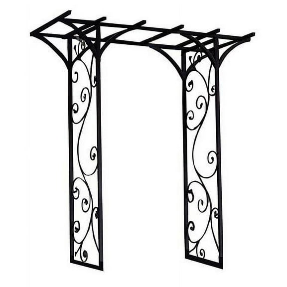 Panacea Vine 84" Black Steel Garden Arbor, 4' Wide Metal Arch, Elegant Scrollwork Design