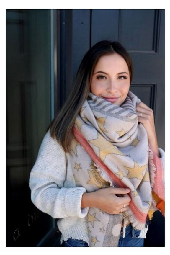 Panache Accessories Blanket Scarf Scarves Shall Fringe Edge 58"x56" Yellow Star