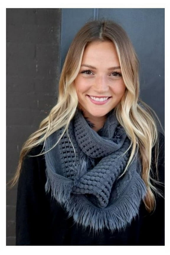 Panache Accessories Infinity Scarf Circle Scarves Fringe Edge 30"x11" Gray