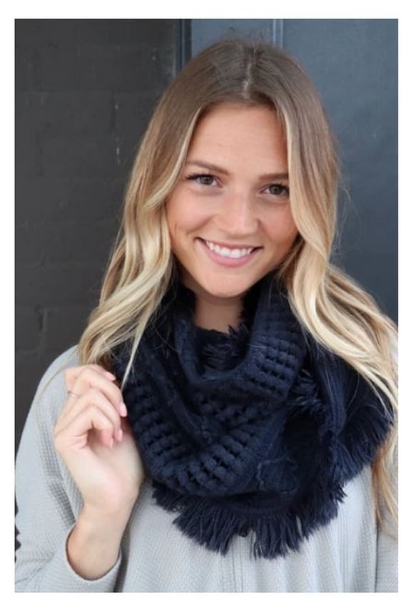 Panache Accessories Infinity Scarf Circle Scarves Fringe Edge 30"x11" Navy