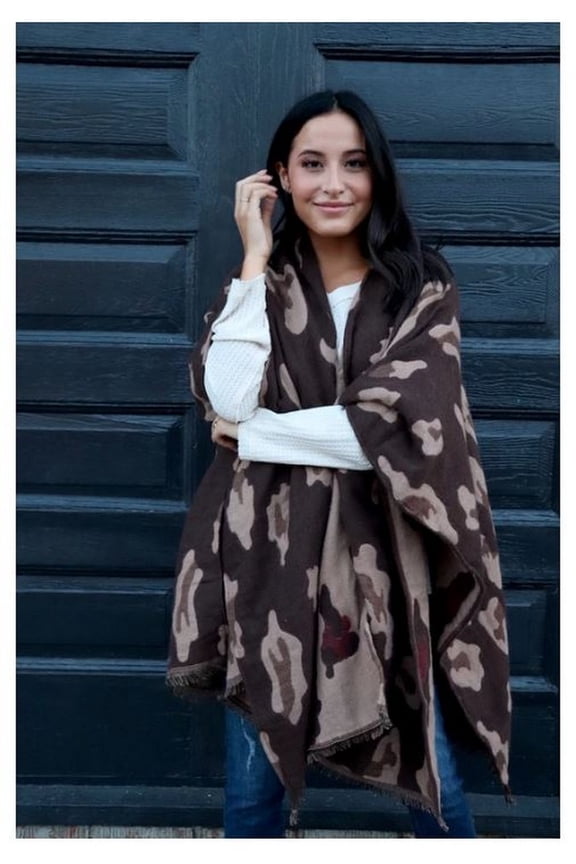 Panache Accessories Large Leopard Print Knit Cape Wrap Pashmina Shawl Brown