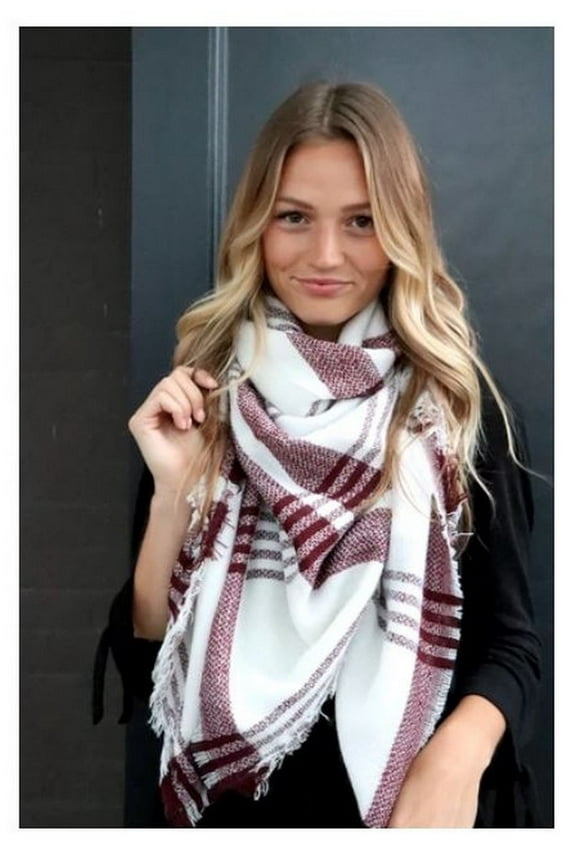 Panache Accessories Long Scarf Scarves Fringe Edge 56"x56" Acrylic Cream/Maroon