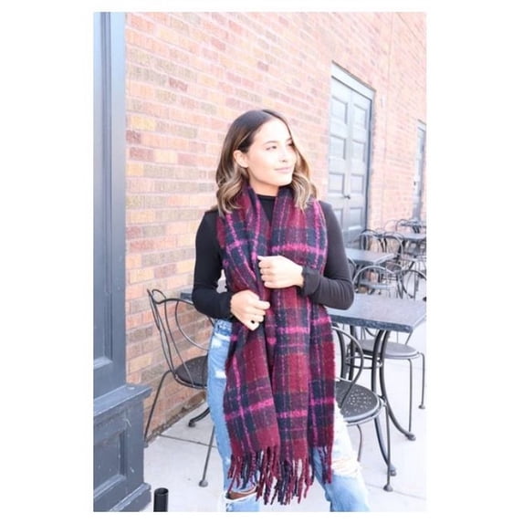 Panache Accessories Long Scarf Scarves Shall Fringe Edge 24"x72" Purple Plaid