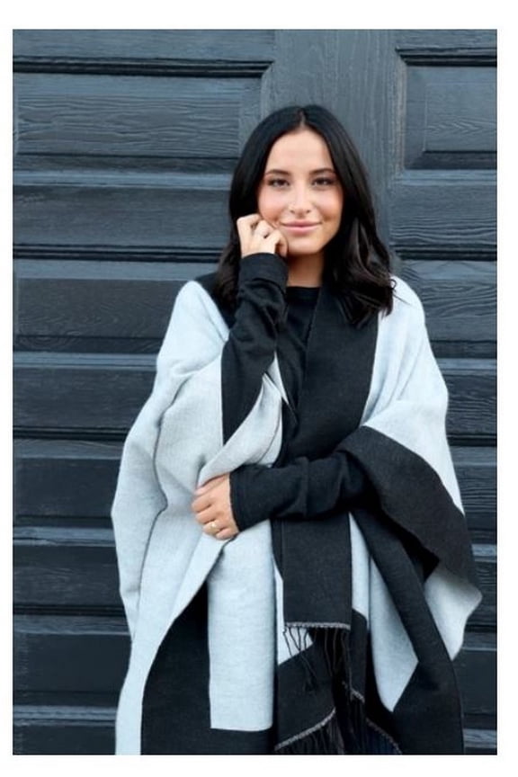 Panache Accessories Reversible Knit Cape Wrap Pockets Pashmina Shawl Charcoal