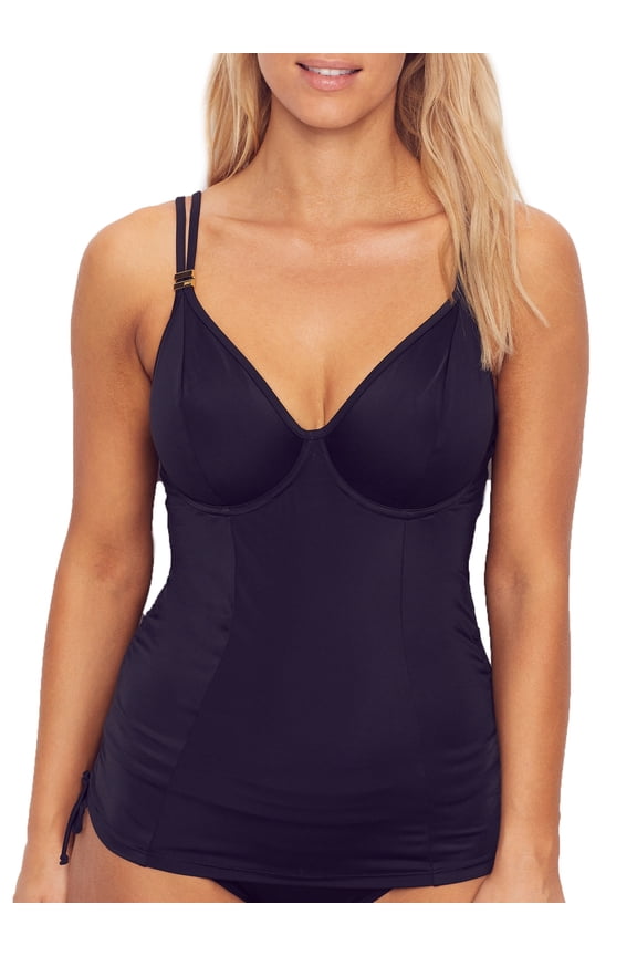 Anya Riva Adjustable Side Underwire Tankini (SW1301),30F,Black