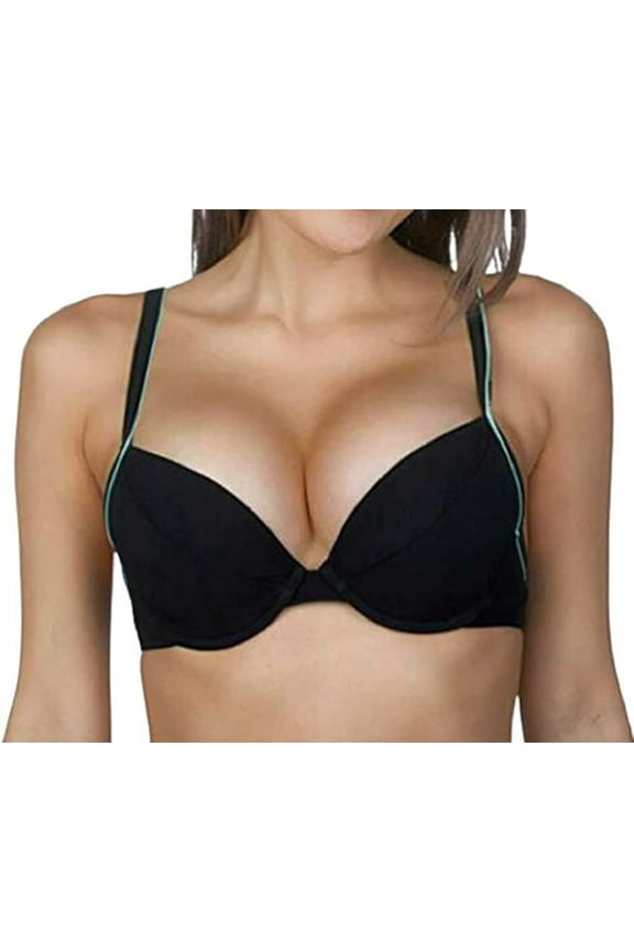 BLACK/AQUA Grace Underwire Bikini Swim Top, US 36DDD/F, UK 36E