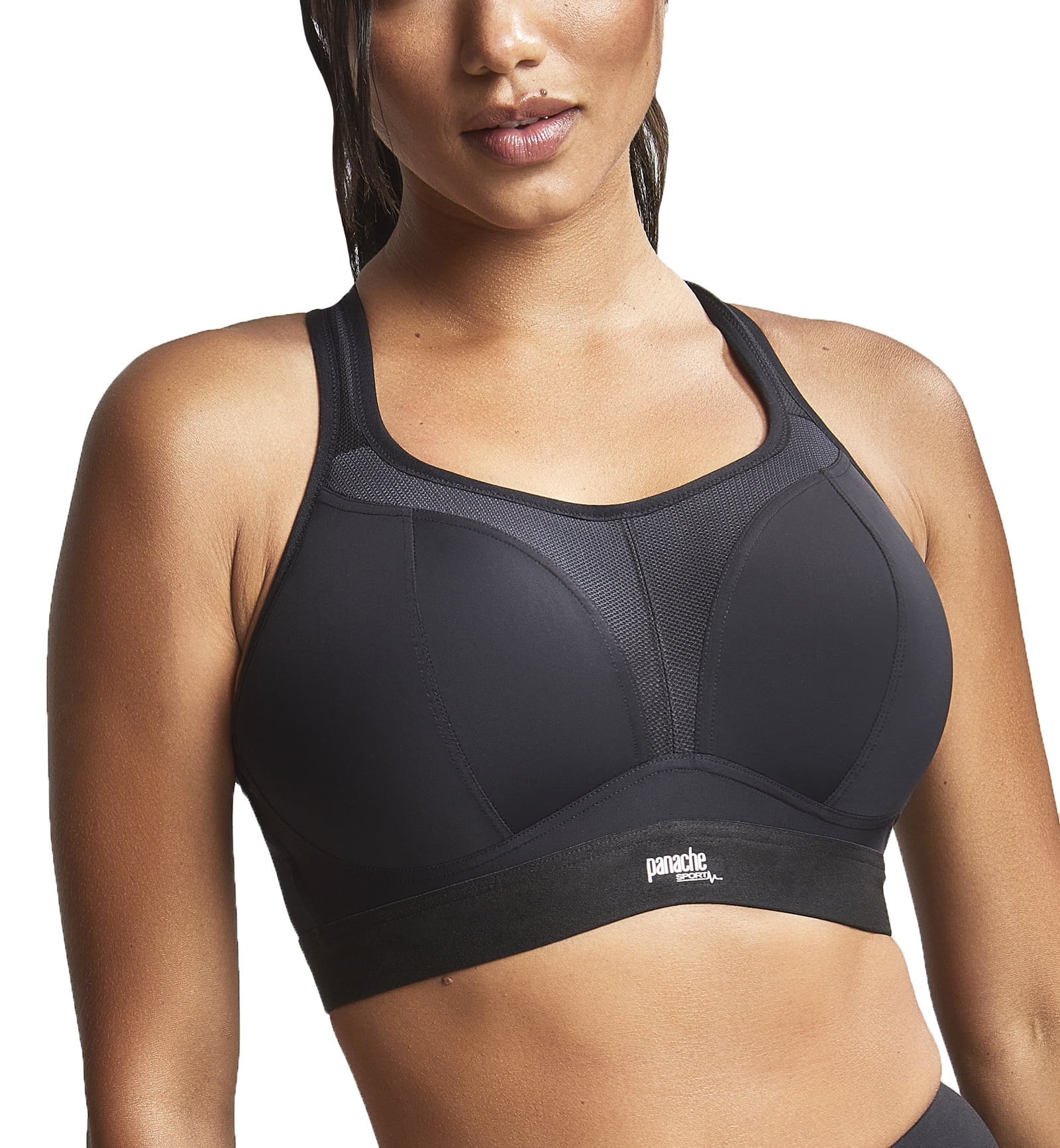 Panache Boundless Racerback Non-Wire Sports Bra (7341B),34G,Black/Black