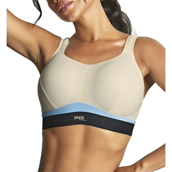 Panache Boundless Racerback Non-Wire Sports Bra (7341M),28DD,Chalk/Black