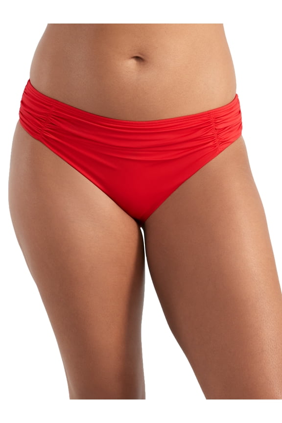 FIERY RED Anya Riva Gathered Shirred Bikini Swim Bottom, US X-Large