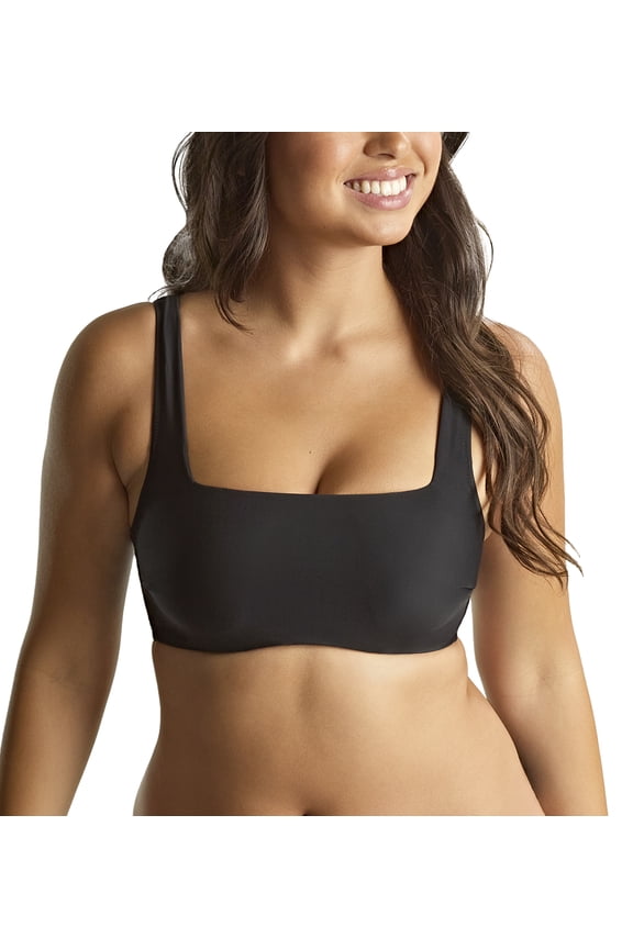 Gina Square Neck Underwire Crop Swim Top (SW1862),34GG,Black