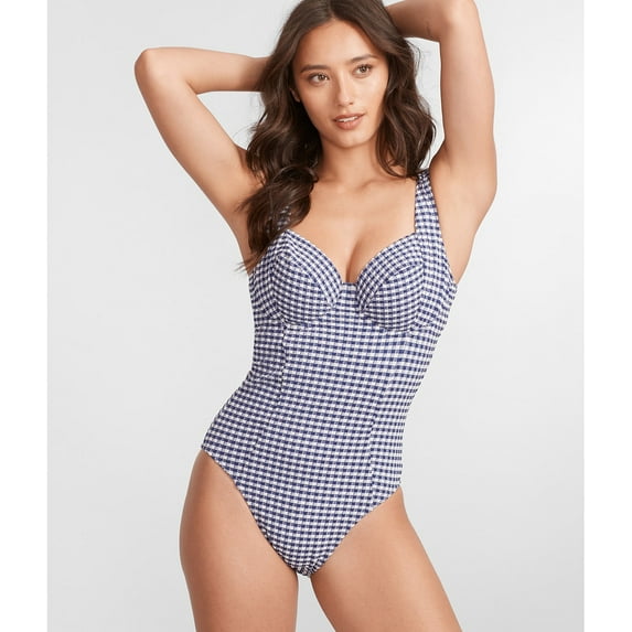 Panache NAVY GINGHAM Paloma Balcony One Piece Swimsuit, US 40DDD/F, UK 40E