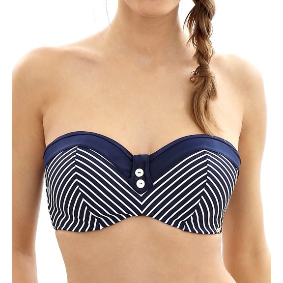 Panache NAVY/WHITE Britt Bandeau Bikini Swim Top, US 32D, UK 32D