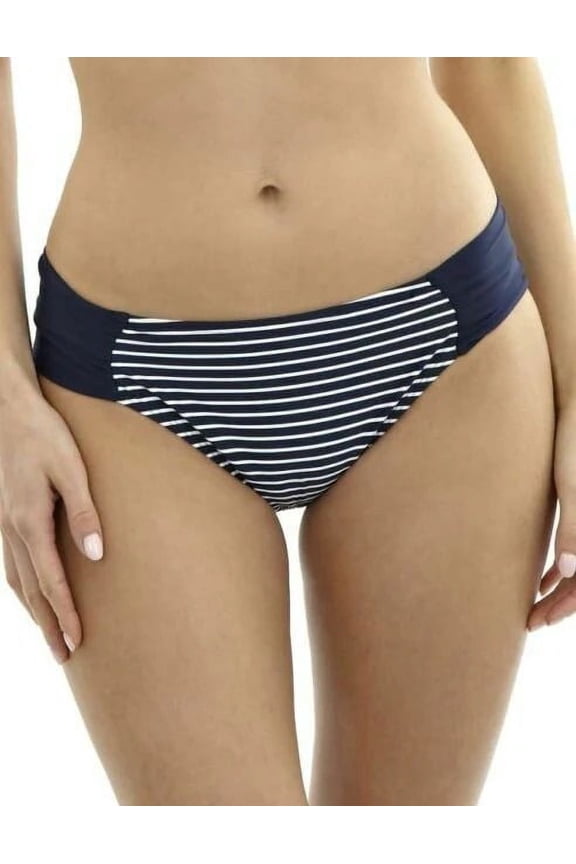 NAVY/WHITE Britt Stripe Gather Bikini Swim Bottom, US X-Small