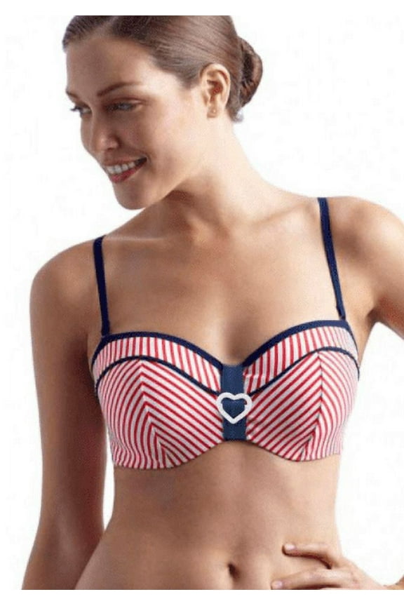 STRAWBERRY/WHITE Lucille Bandeau Bikini Swim Top, US 32D, UK 32D