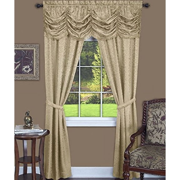 Panache Tan Floral Traditional Window Curtain Panel: 55" x 63"