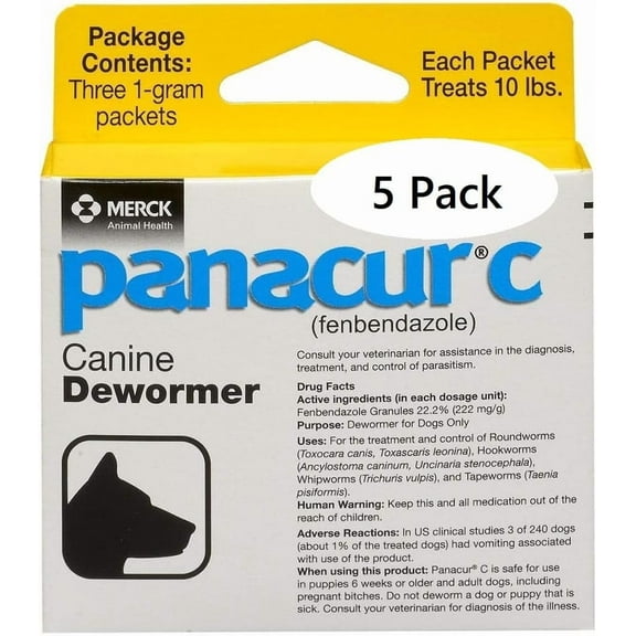 Panacur C Canine Dewormer Dogs 1 (3 Packets) Gram Each Packet Treats 10 lbs (Fiv k, Yellow)