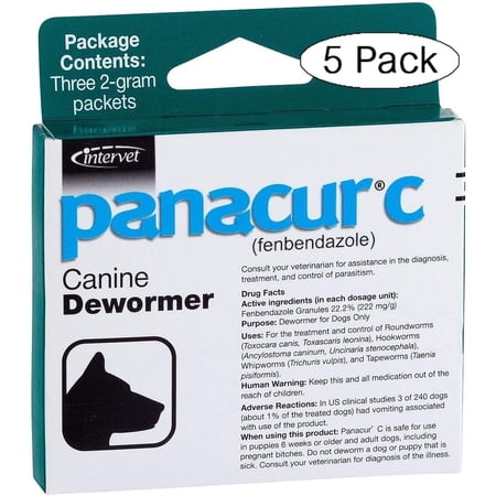 Panacur C Canine Dewormer Dogs 2 Gram Each Packet Treats 20 lbs (3 Packets) (Fiv? ???k)