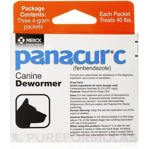 Panacur C Canine Dewormer Dogs 4 Gram Each Packet Treats 40 lbs (3 Packets) (Tw     k)