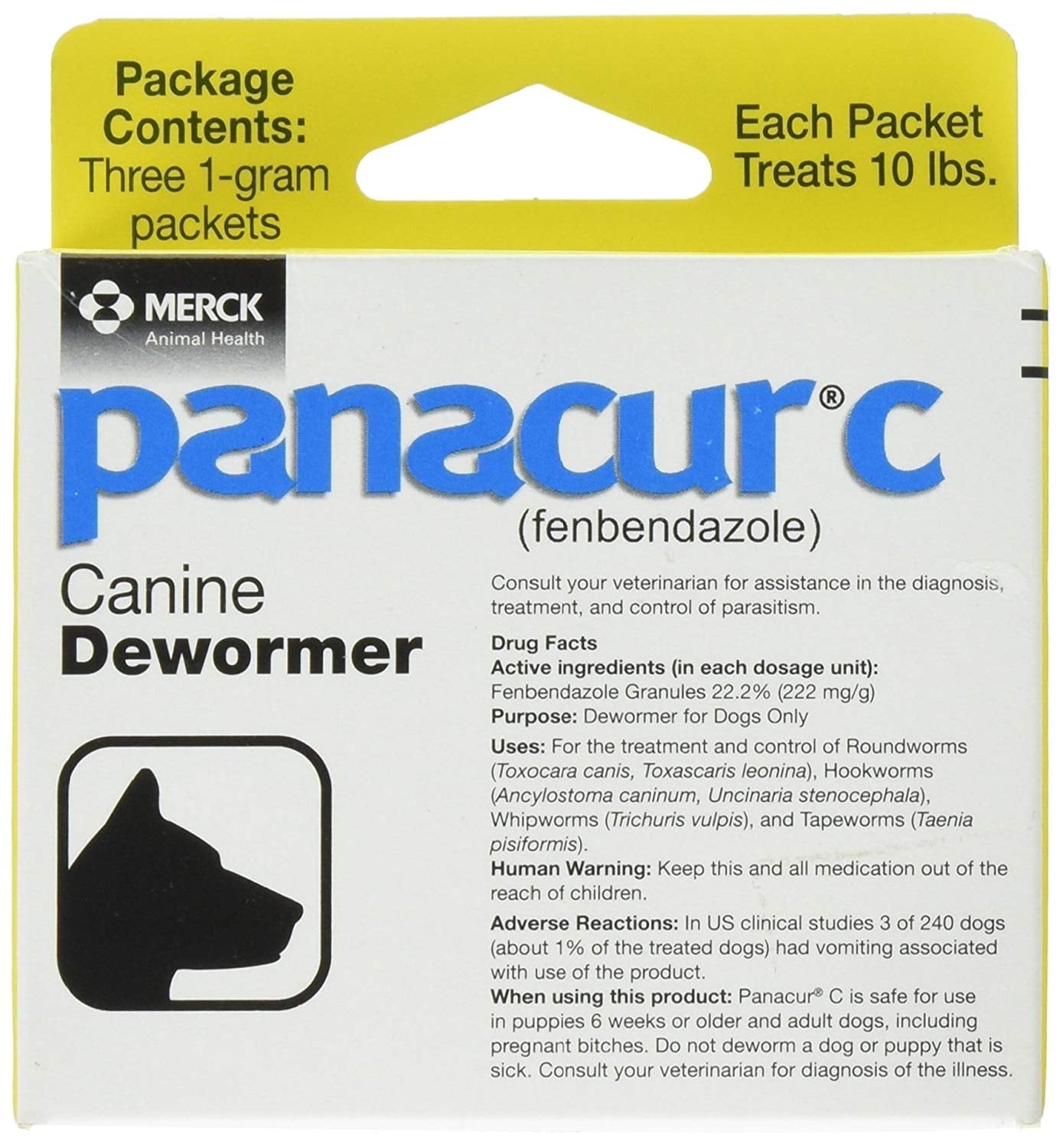 Panacur C Fenbendazole Canine Dewormer, Three 1-Gram Packets