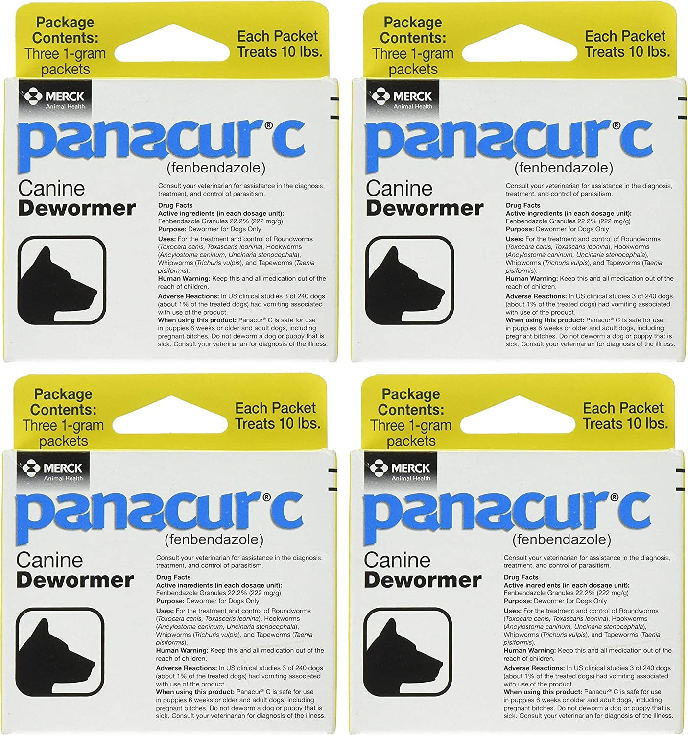 Panacur Canine Dewormer Medicine, 1 gram (4Pack) for Dogs
