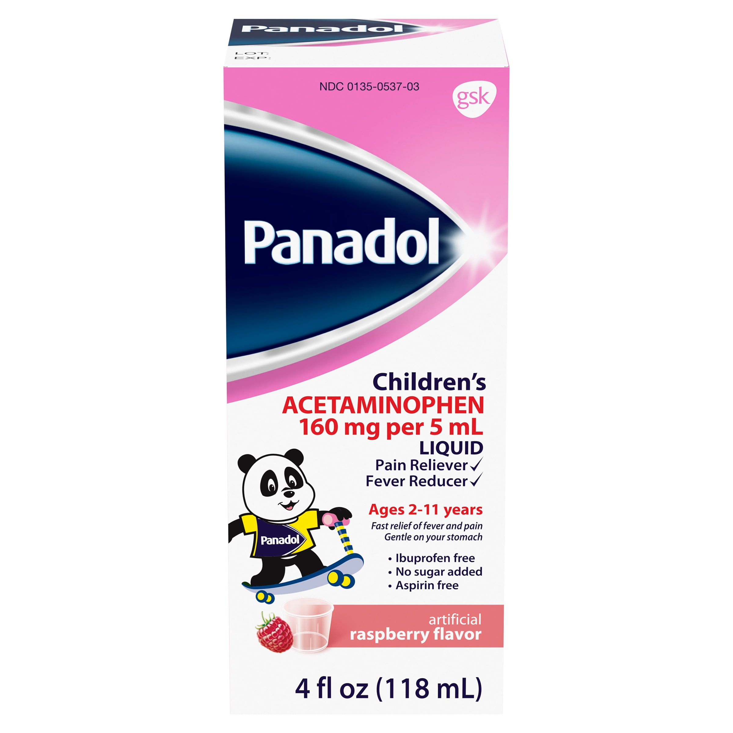 Panadol Children's Pain Reliever and Fever Reducer, Liquid Acetaminophen, Raspberry - 4 Fl Oz