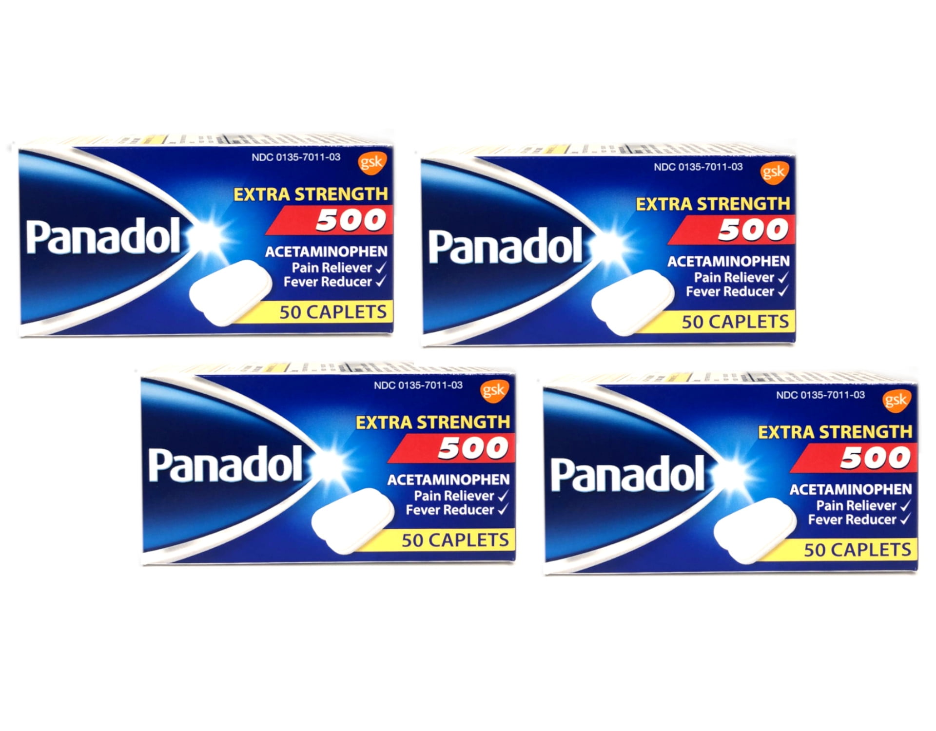 Panadol Extra Strength 500mg Acetaminophen Pain Reliever & Fever Reducer, 50 Caplets - Pack of 4