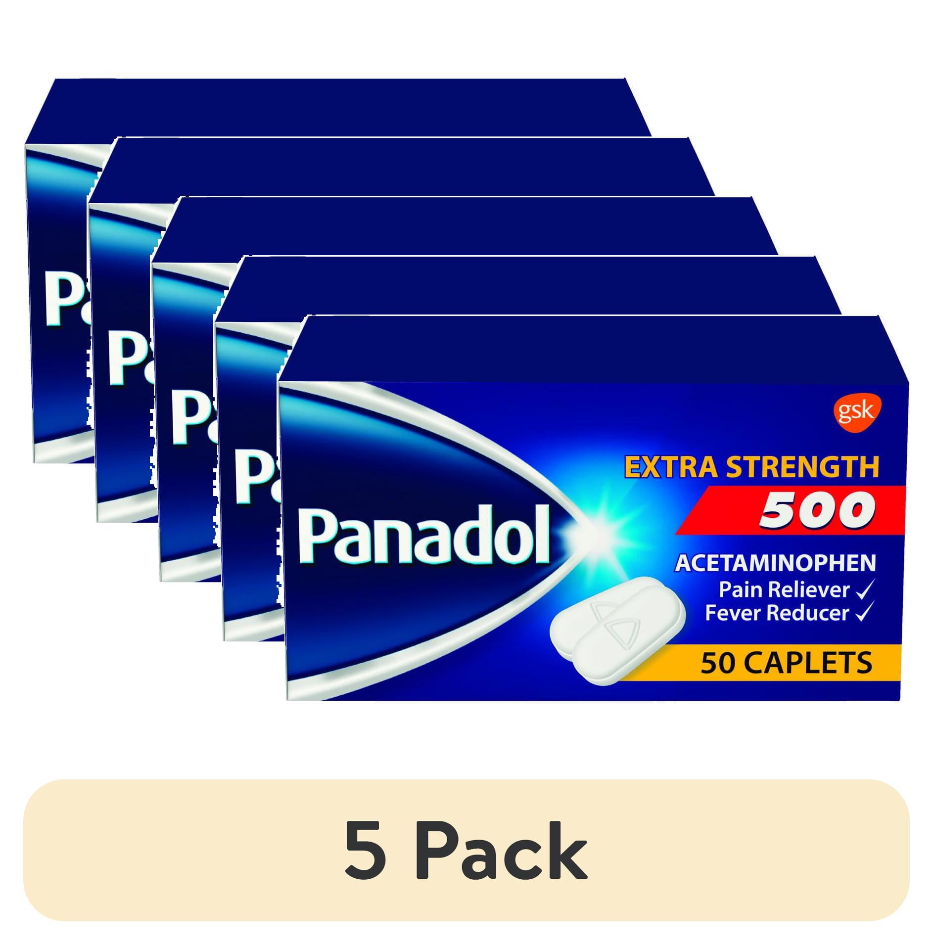 (5 pack) Panadol Extra Strength Caplets, Pain Reliever \u0026 Fever Reducer - 50ct
