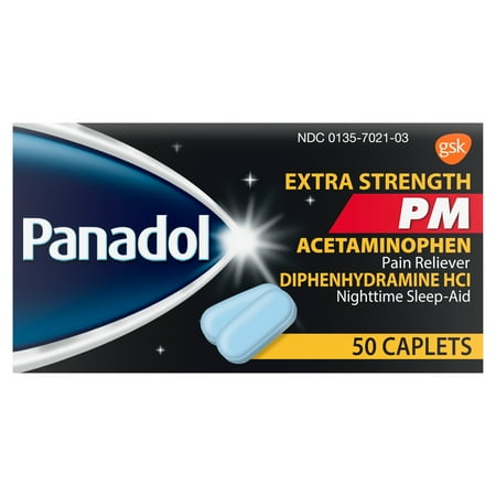 Panadol Extra Strength PM Caplets Pain Reliever and Nighttime Sleep-Aid 50 Count