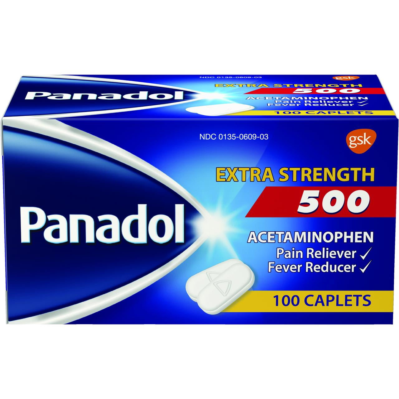 Panadol Extra Strength for Tough Pain Treatment, Migraine, Toothache, Menstrual Pain, 100 Caplets