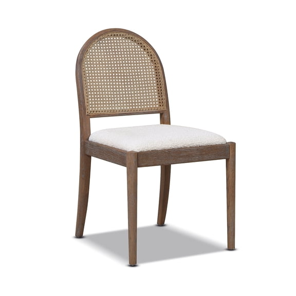 Panama 18.5" Curved Cane Rattan Side Dining Chair Set of 2 Ivory White Boucle