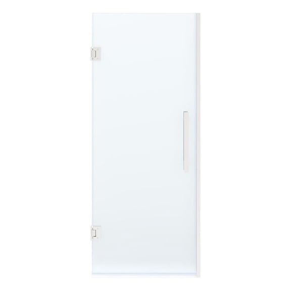 Panama 32 in. W x 72 in. H Frameless Hinge Alcove Shower Door in Satin Nickel