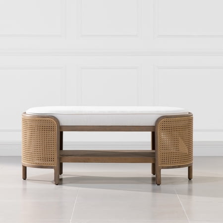 Panama 45.5" Modern Entryway Storage Bench Eggshell in White Linen