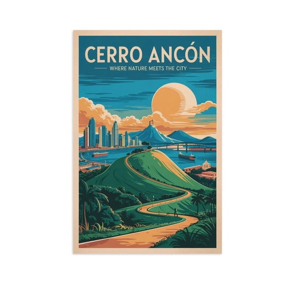 Panama Canal Views Classic Poster Retro Cerro Ancón Cityscape with Scenic Overlook Canvas Poster