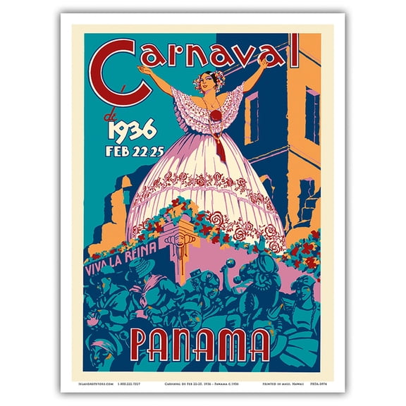 Panama Carnaval de (Carnival of) Feb 22-25 1936 - Viva La Reina (Hail to the Queen) - Vintage Carnival Poster - Master Art Print (Unframed) 9in x 12in