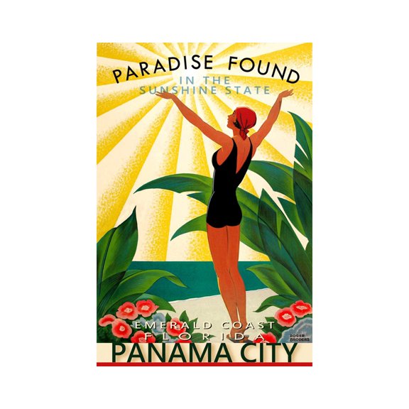 Panama City Bay County Florida Retro Beach Pin Up Travel Poster Wall Art Print