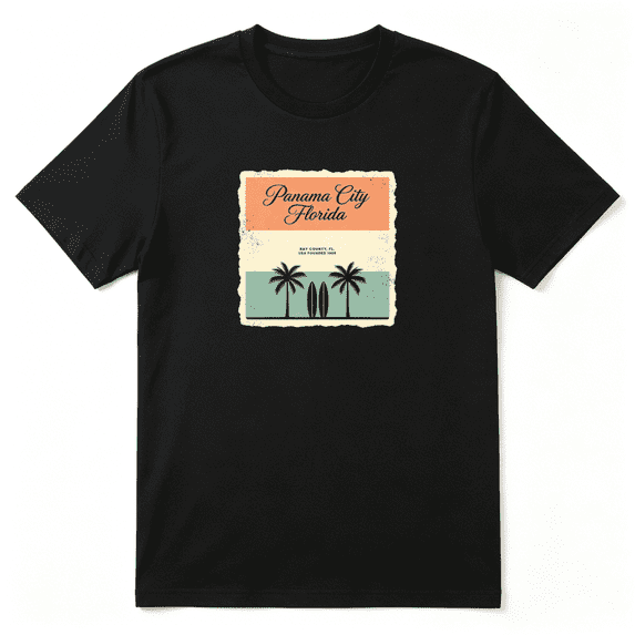 Panama City Florida Palm Tree Vintage Graphic Tee for Men and Women, Beach Family Gift Cotton Short Sleeves T-Shirt