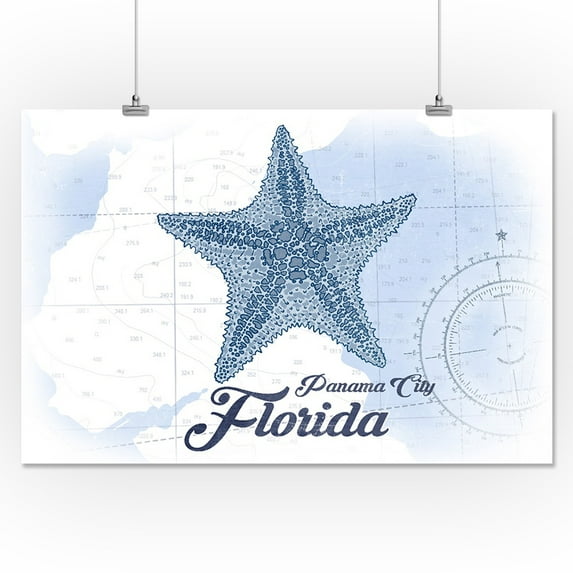 Panama City, Florida - Starfish - Blue - Coastal Icon - Lantern Press Artwork (16x24 Giclee Gallery Print, Wall Decor Travel Poster)