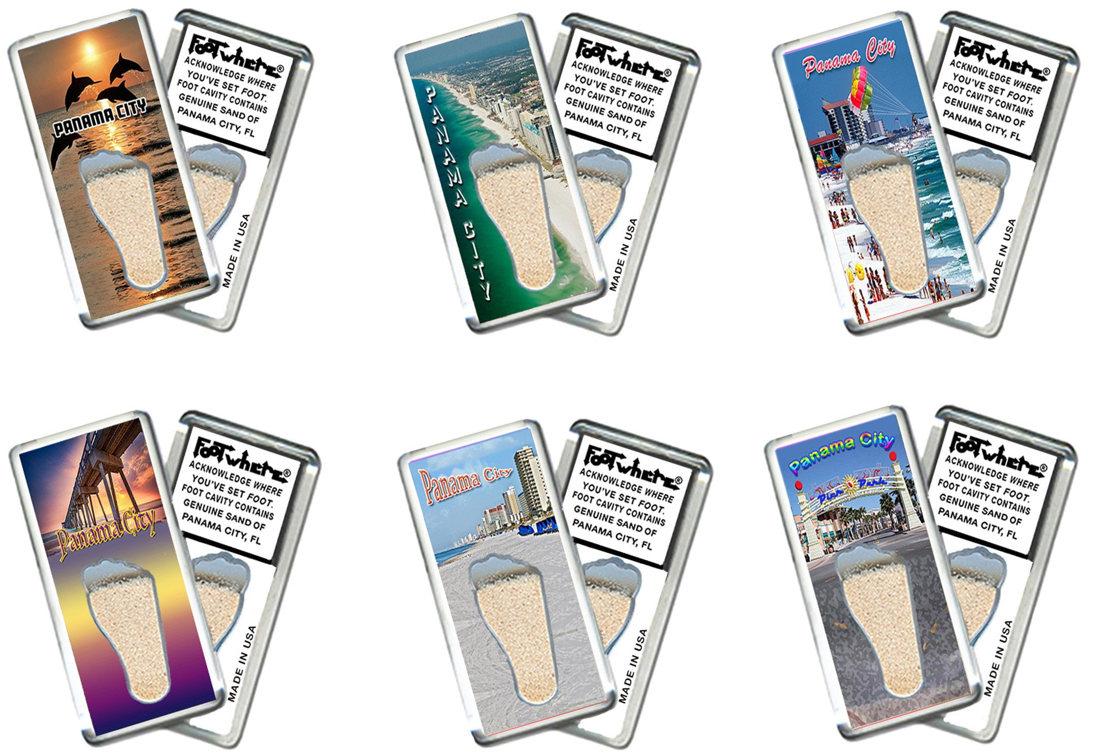 Panama City FootWhere Fridge Magnets. 6 Piece Set. (PC200 - Assorted)