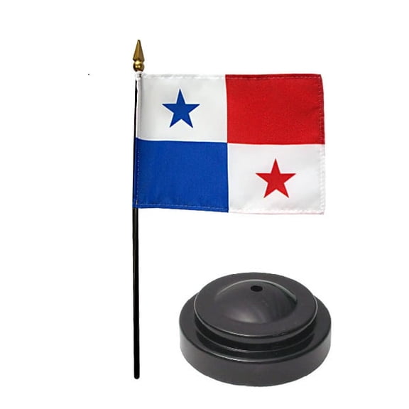 Panama Desk Flag with Base; American Made Rayon 4x6 inch Miniature Table Set Includes One Small Mini Country Stick Flags and One Black Stand (Panama Desk Flag and Base)