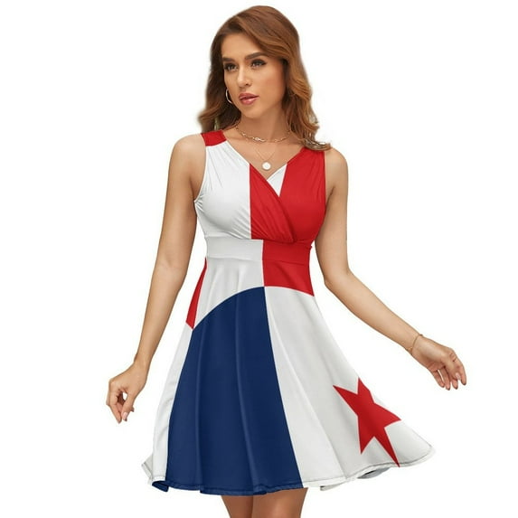 Panama Flag Women's Tank Dress V Neck Sleeveless Summer Sundress
