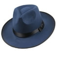 thumbnail image 1 of Panama Hat Sun Hats for Men Men's Dress Hats Fedora Hats for Men & Women Wide Brim Felt Hat with Band for Party Wedding Travel Daily Wear Blue One Size, 1 of 4