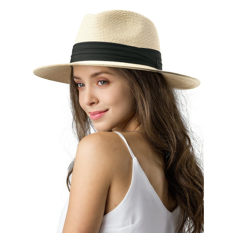 Panama Hat Sun Hats for Women Men Wide Brim Fedora Straw Beach Hat