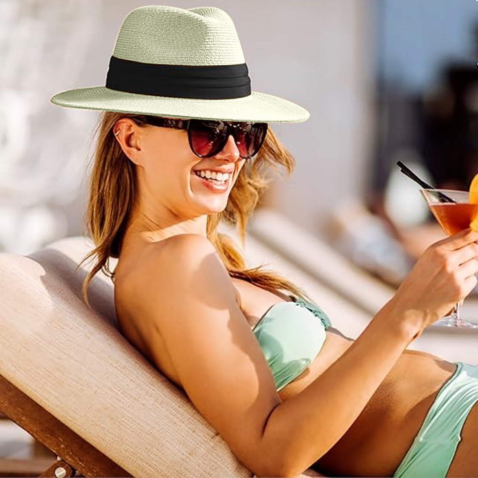 Panama Hat Sun Hats for Women Men Wide Brim Fedora Straw  display picture 1