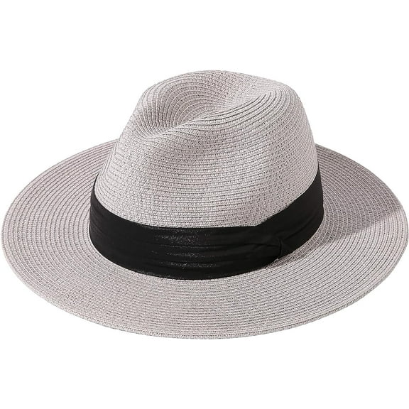 Panama Hat for Women Men, Straw Sun Hat Summer Beach Hats Wide Brim Fedora Foldable Vacation Travel Packable Cap