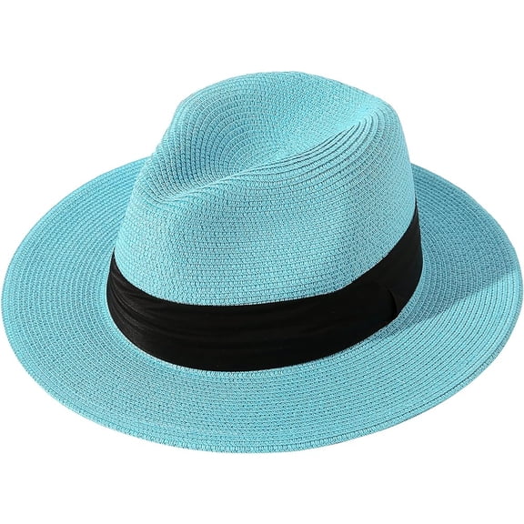 Panama Hat for Women Men, Straw Sun Hat Summer Beach Hats Wide Brim Fedora Foldable Vacation Travel Packable Cap