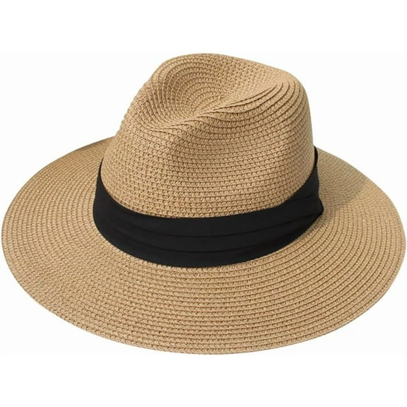 Panama Hat for Women Men, Straw Sun Hat Summer Beach Hats Wide Brim Fedora Foldable Vacation Travel Packable Cap