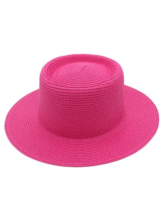 Womens Beach Sun Straw Hat Wide Brim Summer Sun Hat for Beach And Vacation,Hot Pink,One Size