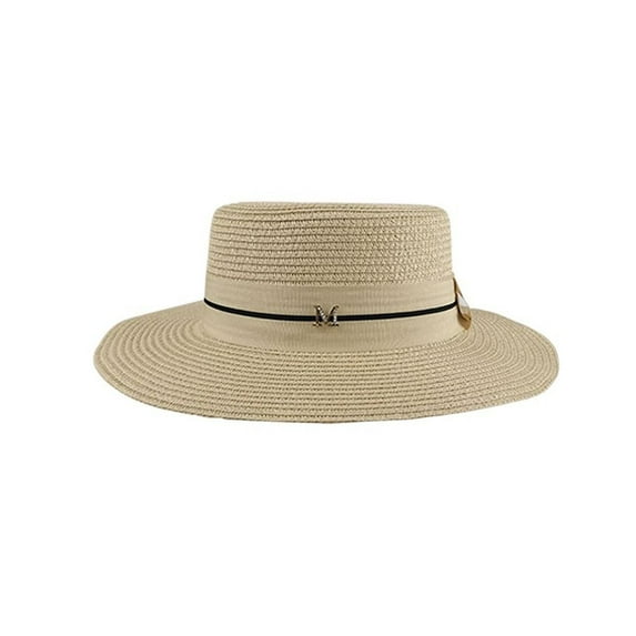 Panama Hats Breathable Big Brim Liu Yifei Same Hats UV Protection Caps New Jazz Hats Letter M Zircon Beach Sun Hats Women Bucket Hats Summer Sunscreen Hats Outdoor Straw Cap BEIGE