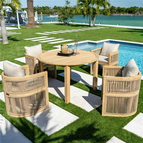 Panama Jack PJO-4401-NAT-5DB 26 x 23 x 23 in. Cabo 5 Piece Barrel Round Dining Set, Natural